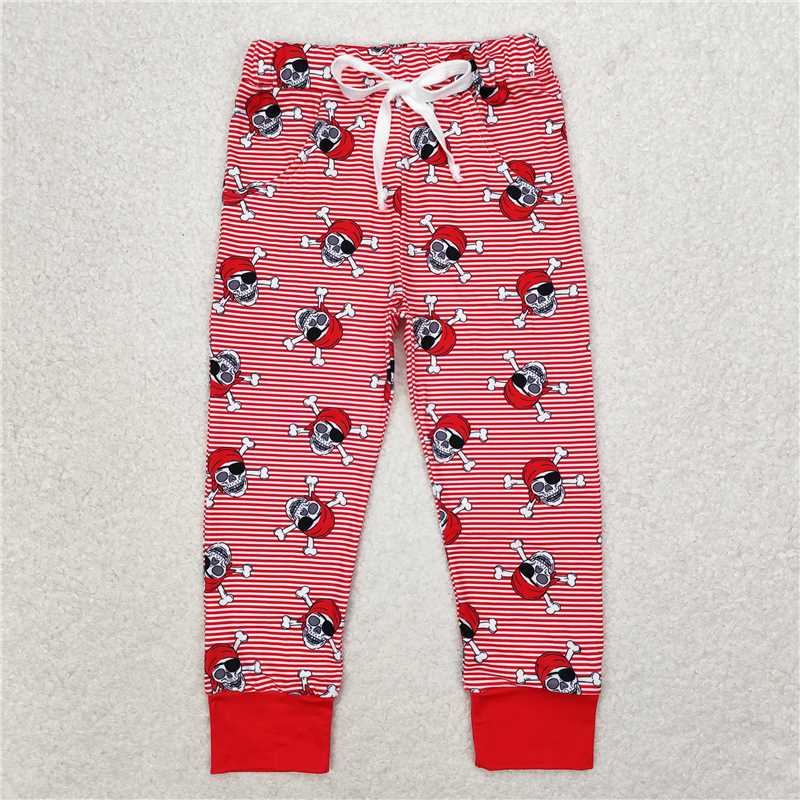 RTS NO MOQ Baby Girls Long Pants P0479 Halloween Red Stripes Skulls Pants