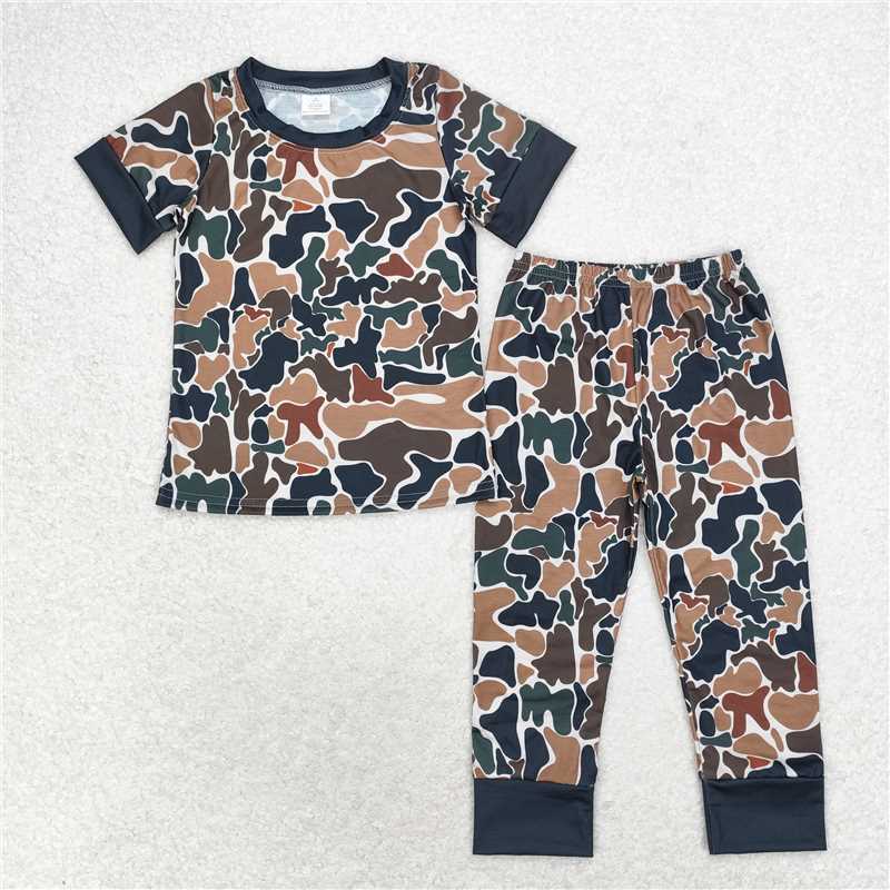 RTS NO MOQ Baby Boys Summer Sets BSPO0443 Brown Camo Shirt Pants Bamboo Pajamas Clothes Sets