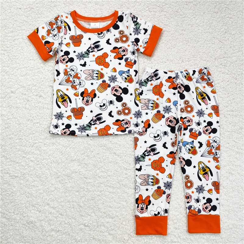 RTS NO MOQ Baby Boys Summer Sets BSPO0390 Halloween Mouse Short Sleeve Tee Shirt Pants Pajamas Clothes Sets