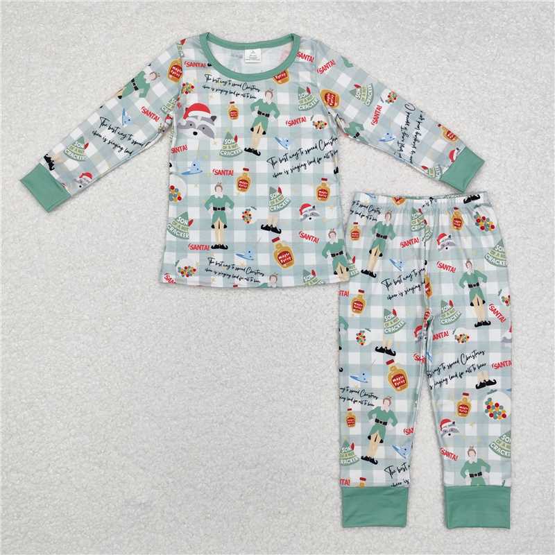 5.16 RTS NO MOQ Baby Boys Sets BLP0804 Christmas Shelf Checkered Bamboo Pajamas Outfits Sets