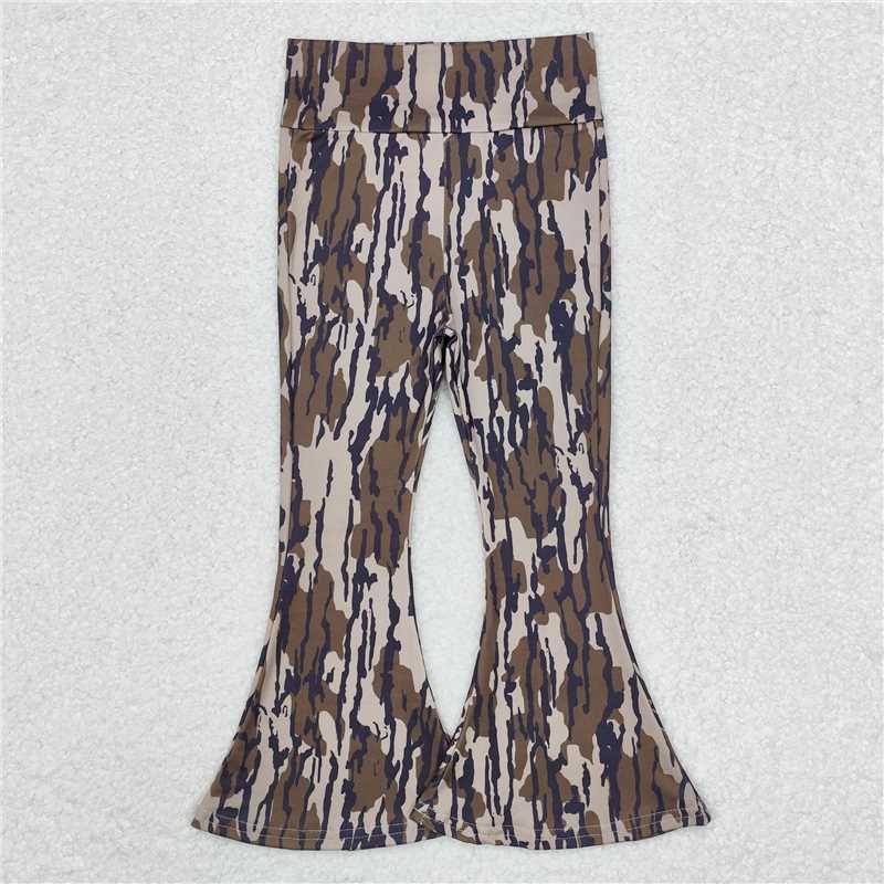 RTS NO MOQ Baby Girls Long Pants P0590 Green Camo Brown Bell Bottom Pants