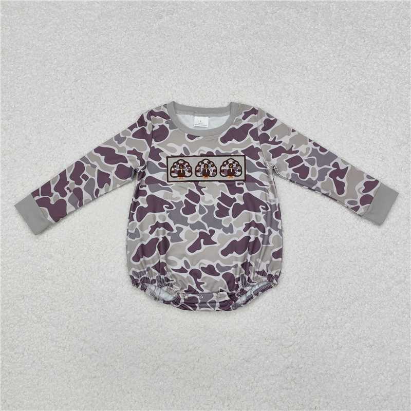5.13 RTS NO MOQ Baby Boys Bodysuit LR1846 Thanksgiving Green Camo Turkey Long Sleeve Rompers