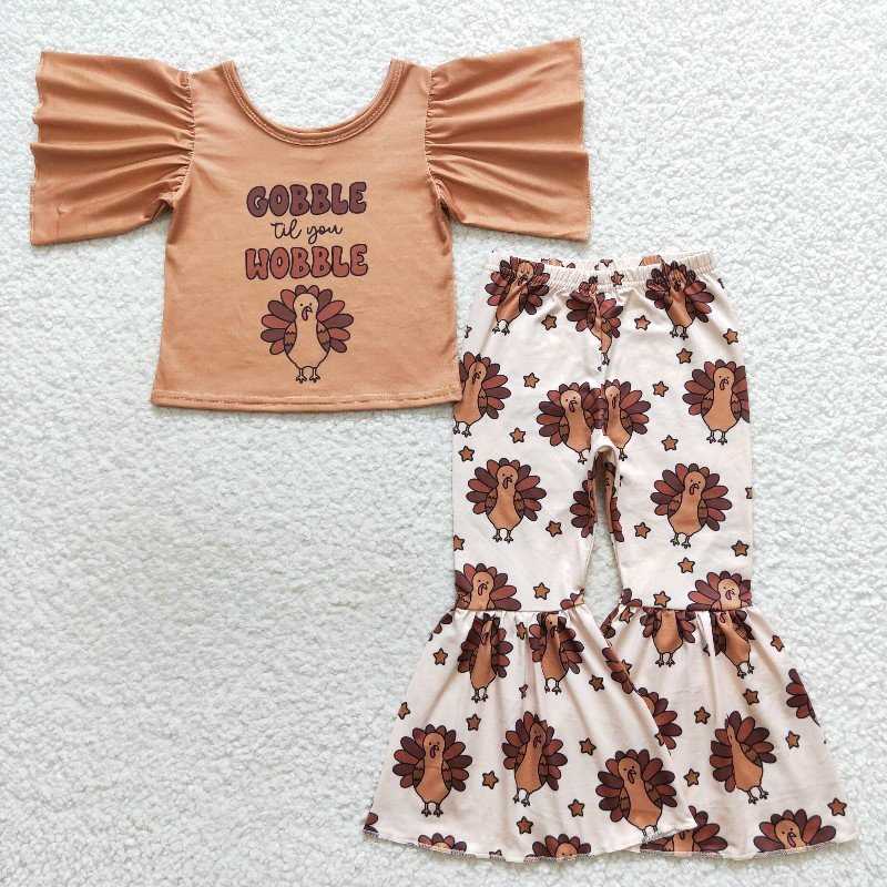 5.26 RTS NO MOQ Baby Girls Summer Kids Sets GSPO0702 Gobble Turkey Thanksgiving Clothes Sets