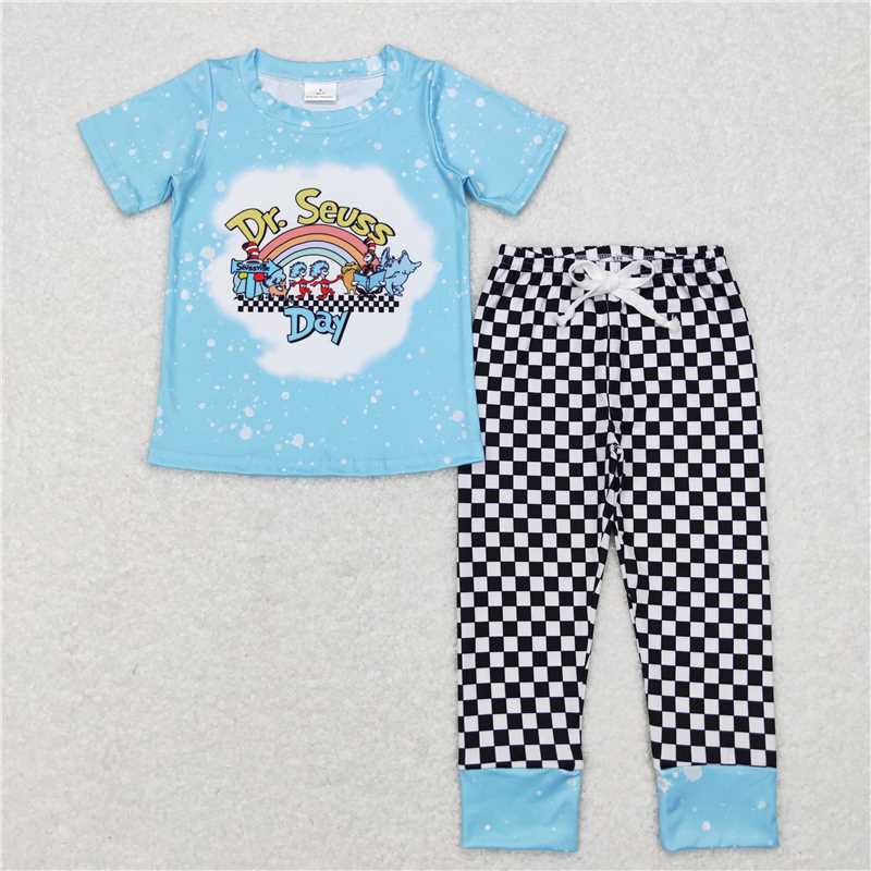 7.3 RTS NO MOQ Baby Boys Summer Sets BSPO0177 Dr Reading Blue Tee Shirts Tops Pants Clothing Sets