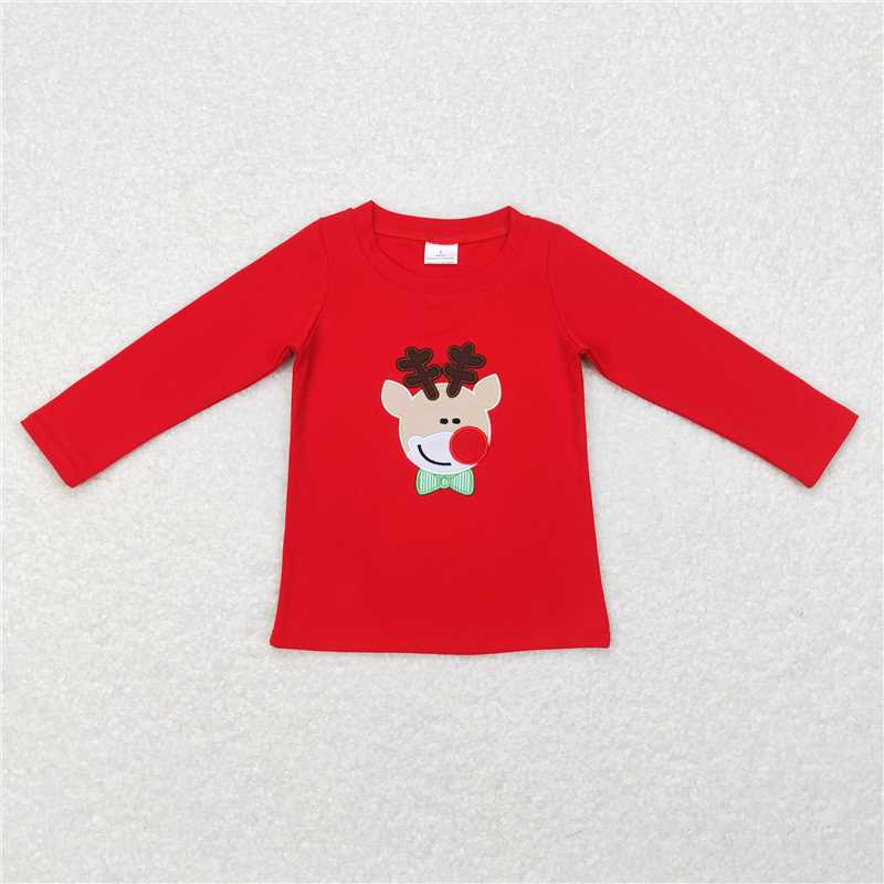 6.30 RTS NO MOQ Baby Boys Long Sleeve BT0257 Christmas Deer Long Sleeve Tee Shirts Tops