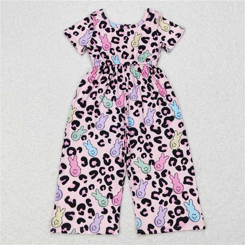 RTS NO MOQ Summer Baby Girls Bodysuit SR0481 Pink Easter Leopard Bunny Jumpsuits