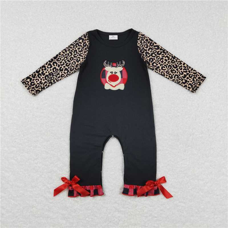 7.28 RTS NO MOQ Baby Girls Bodysuit LR0730 Christmas Deer Ruffle Long Sleeve Rompers