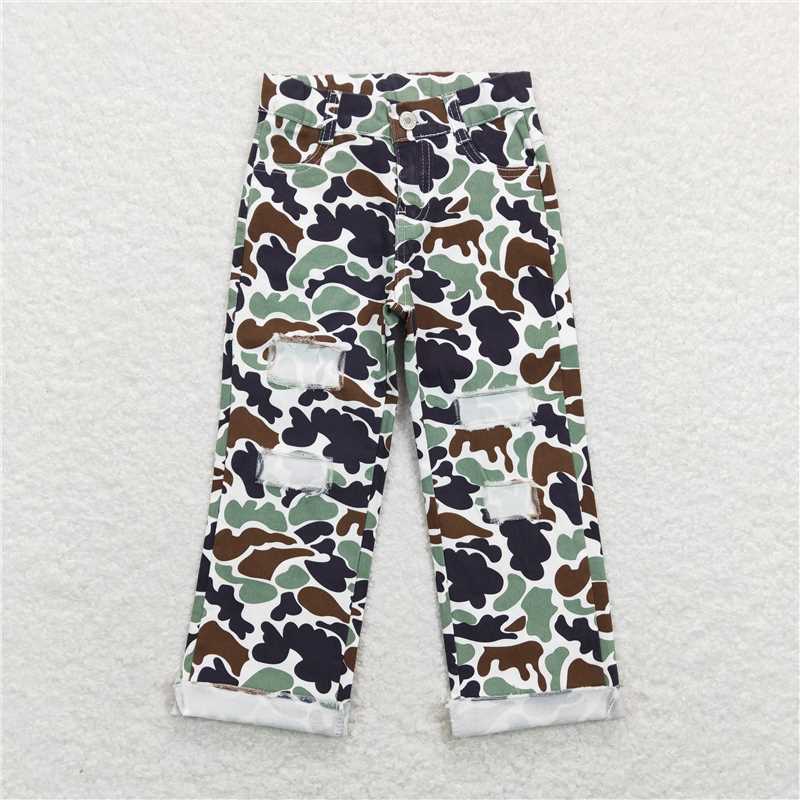 RTS NO MOQ Baby Girls Pants P0413 Green Camo Hole Hunting Denim Jeans