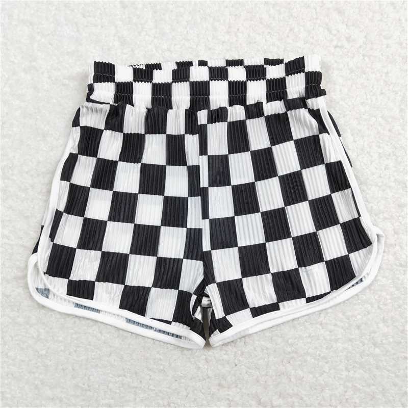 6.23 RTS NO MOQ Baby Girls Summer Pants SS0209 Black White Checkered Sports Design Shorts