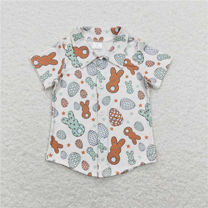 5.21 RTS NO MOQ Summer Baby Boys Shirt BT0529 Easter Bunny Rabbit Buttons Tee Shirts Tops
