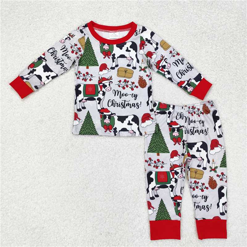 6.26 RTS NO MOQ Baby Boys Sets BLP0513 Christmas Cows Top Pants Pajamas Outfits Sets