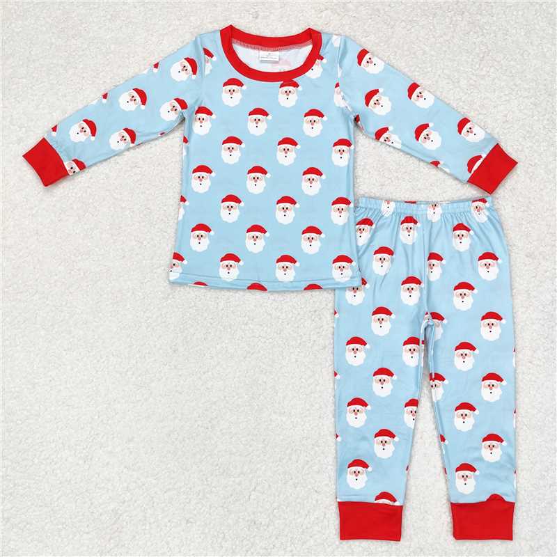 6.26 RTS NO MOQ Baby Boys Sets BLP0523 Christmas Blue Red Santa Shirt Top Pants Pajamas Clothes Sets