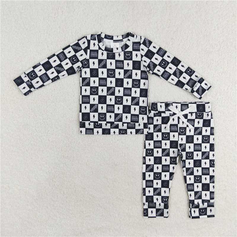 6.26 RTS NO MOQ Baby Boys Sets BLP0567 Western Black Checkered Top Pants Pajamas Clothes Sets