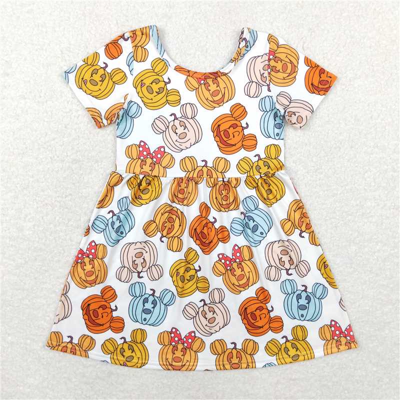 6.21 RTS NO MOQ Summer Baby Girls Dresses GSD1367 Halloween Pumpkin Knee Length Dresses