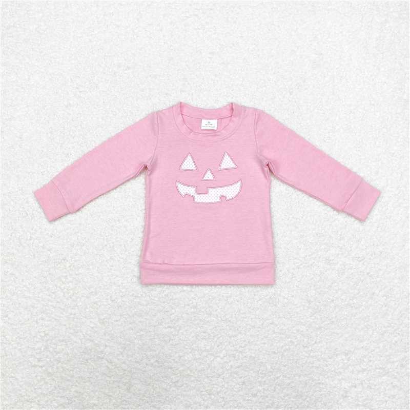 RTS NO MOQ Baby Girls Long sleeve GT0717 Halloween Pink Smile Face Long Sleeve Tee Shirts Tops