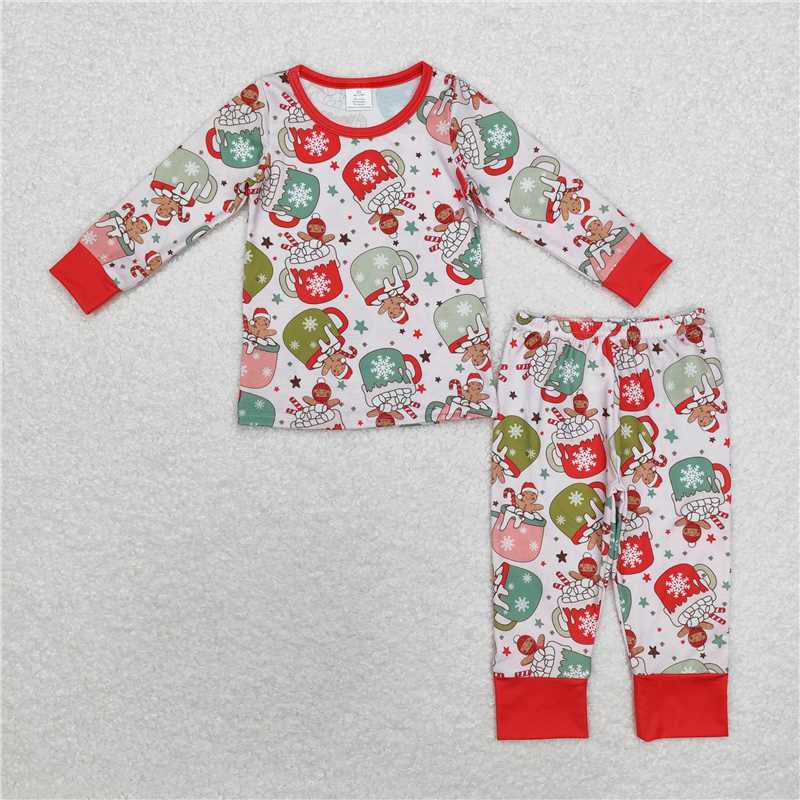 5.28 RTS NO MOQ Baby Boys Sets BLP0783 Christmas Cups Bamboo Pajamas Clothes Sets