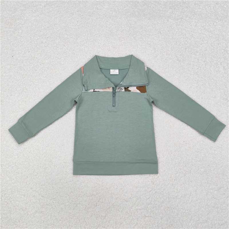 RTS NO MOQ Baby Boys Long Sleeve BT0796 Camo Dog Ducks Zip Pullovers Tops