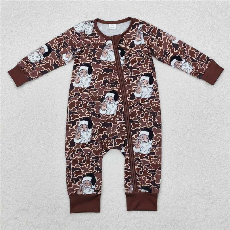 5.15 RTS NO MOQ Baby Boys Bodysuit LR1820 Christmas Camo Santa Bamboo Zip Rompers