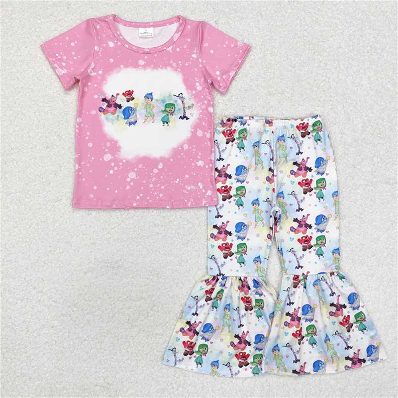 RTS NO MOQ Baby Girls Summer Kids Sets GSPO1657 Outside Cartoon Shirt Top Bell Pants Outfits Sets