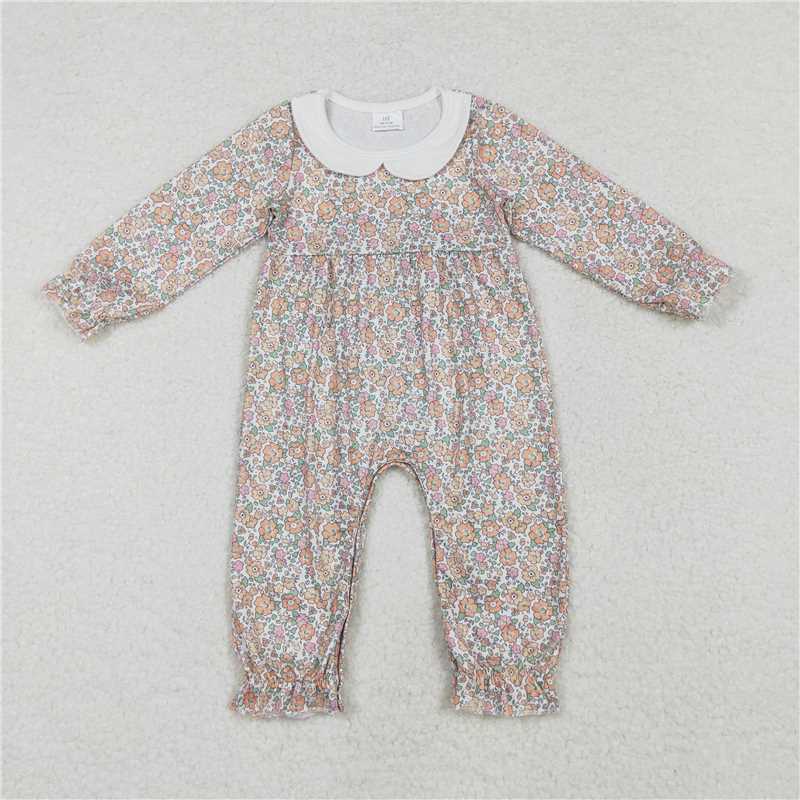5.14 RTS NO MOQ Baby Girls Bodysuit LR1238 Pink Flowers Long Sleeve Rompers