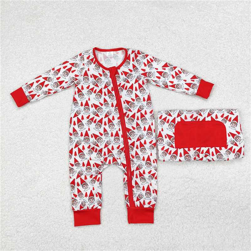 5.15 RTS NO MOQ Baby Boys Bodysuit LR1168 Red Christmas Tree Shelf Zip Bamboo Ruffle Rompers