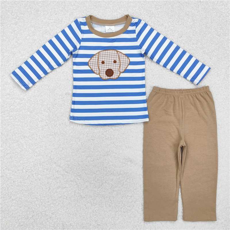 5.28 RTS NO MOQ Baby Boys Sets BLP0478 Dogs Stripes Long Sleeve Top Pants Clothes Sets