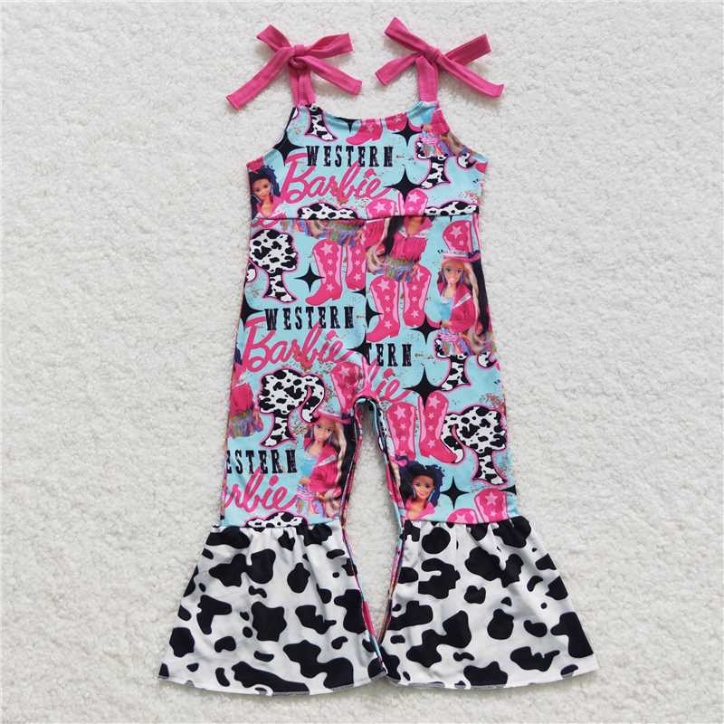 RTS NO MOQ Summer Baby Girls Bodysuit SR0425 Western Cow Straps Bell Bottom Jumpsuits