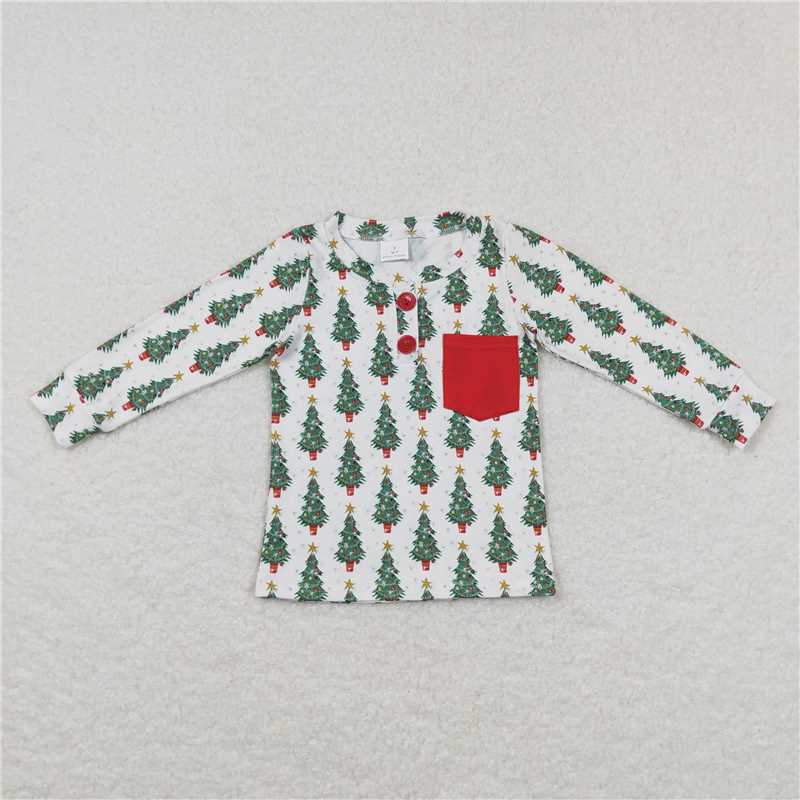 5.20 RTS NO MOQ Baby Boys Long Sleeve BT0326 Christmas Tree Pocket Long Sleeve Tee Shirt Tops