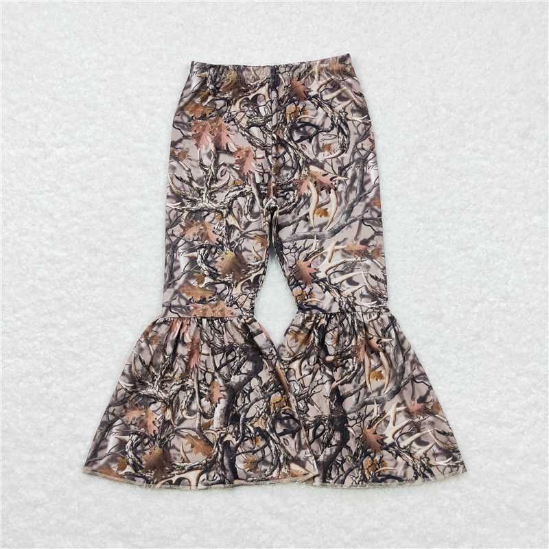7.18 RTS NO MOQ Baby Girls Long Pants P0309 Camo Deer Hunting Bell Bottom Flare Pants