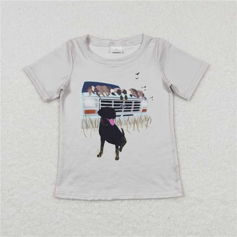 7.17 RTS NO MOQ Summer Baby Boys Shirt BT0423 Grey Hunting Duck Short Sleeve Tee Shirts Tops