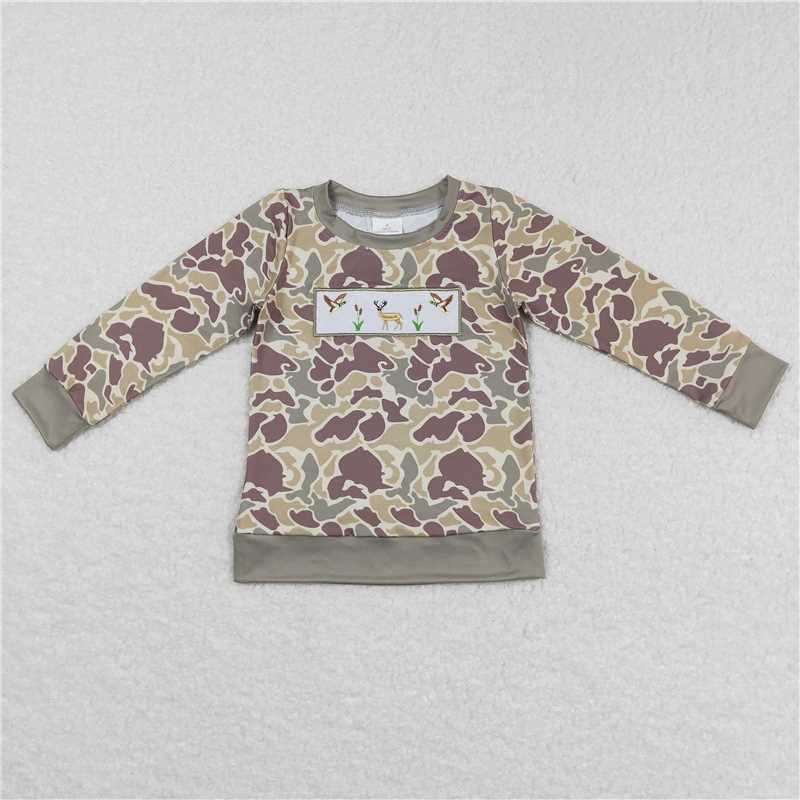 6.30 RTS NO MOQ Baby Boys Long Sleeve BT0378 Baby Boys Camo Deer Duck Hunting Long Sleeve Shirts Tops