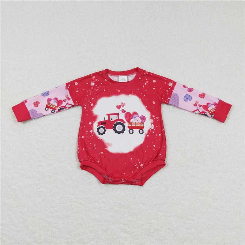 7.28 RTS NO MOQ Baby Girls Bodysuit LR0773 Valentines Hearts Tractors Long Sleeve Rompers
