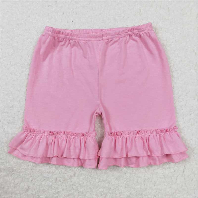 6.20 RTS NO MOQ Baby Girls Summer Pants SS0181 Pink Cotton Double Ruffle Shorts