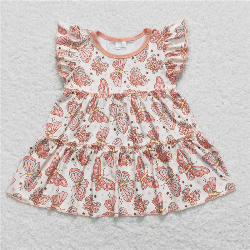 5.20 RTS NO MOQ Summer Baby Girls Short Sleeve GT0558 Butterfly Flutter Sleeve Tunic Tops
