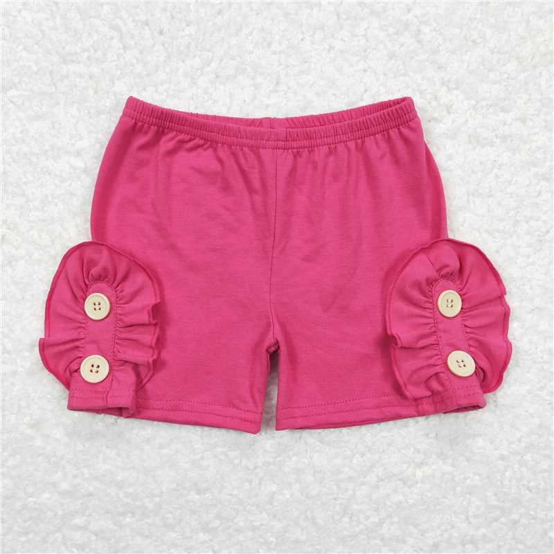 6.20 RTS NO MOQ Baby Girls Summer Pants SS0186 Dark Pink Cotton Buttons Shorts