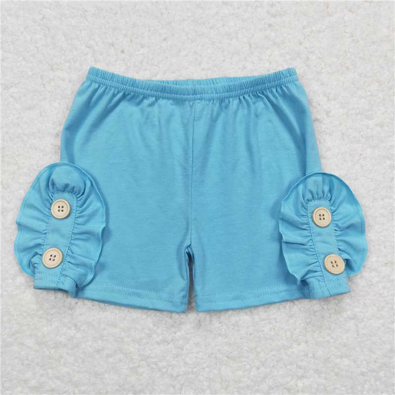 6.20 RTS NO MOQ Baby Girls Summer Pants SS0191 Light Blue Cotton Buttons Shorts