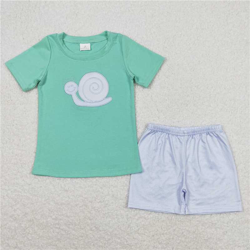 RTS NO MOQ Baby Boys kids Summer Sets BSSO0571 Snail Short Sleeve Tee Top Shorts Clothes Sets