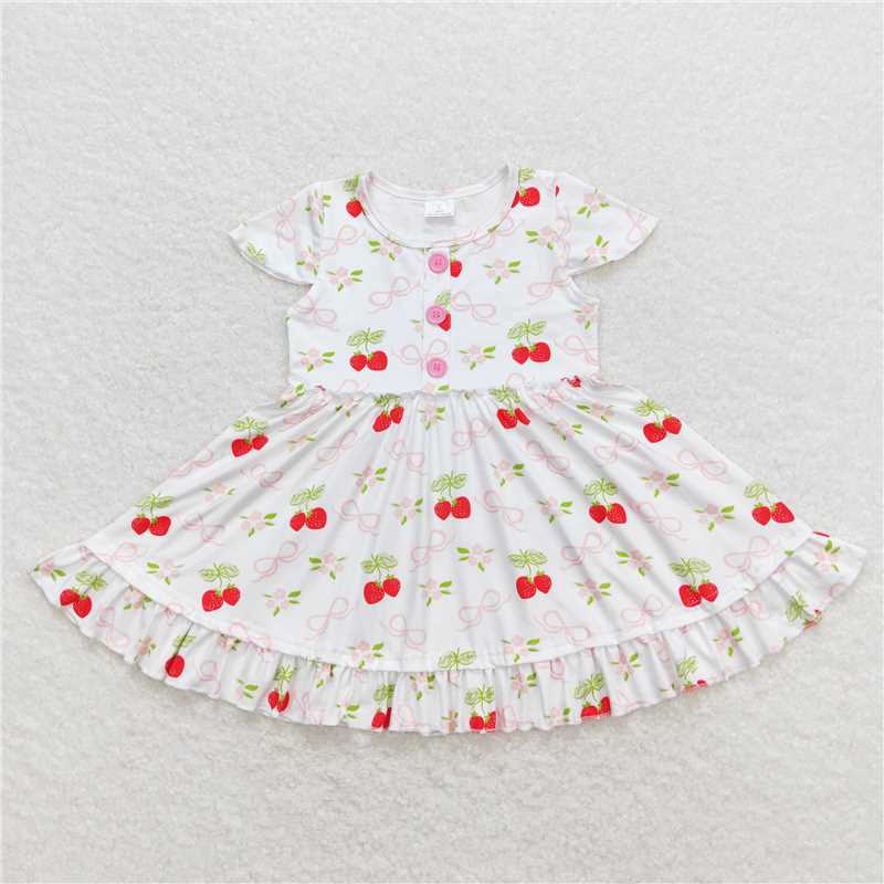 7.31 RTS NO MOQ Summer Baby Girls Dresses GSD0888 Short Sleeve Strawberry Knee Length Dresses