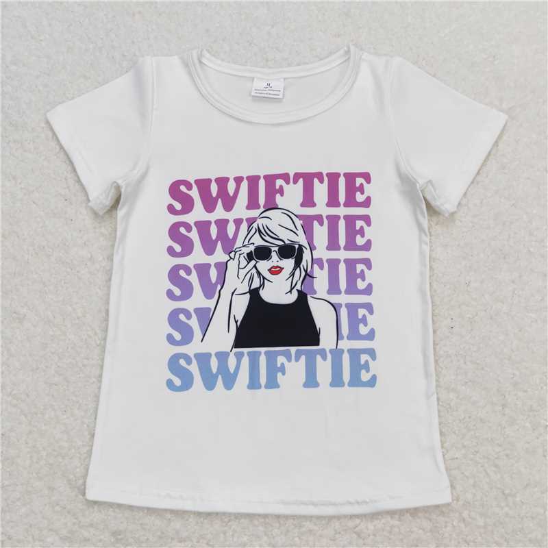 RTS NO MOQ Summer Baby Girls Short Sleeve GT0550 White Singer Concert Short Sleeve Tee Shirts Tops