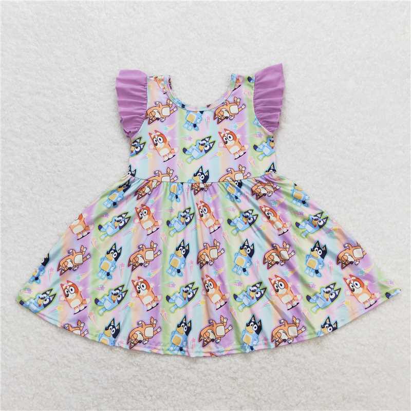 7.31 RTS NO MOQ Summer Baby Girls Dresses GSD0985 Dog Tie Dye Flutter Sleeve Knee Length Dresses