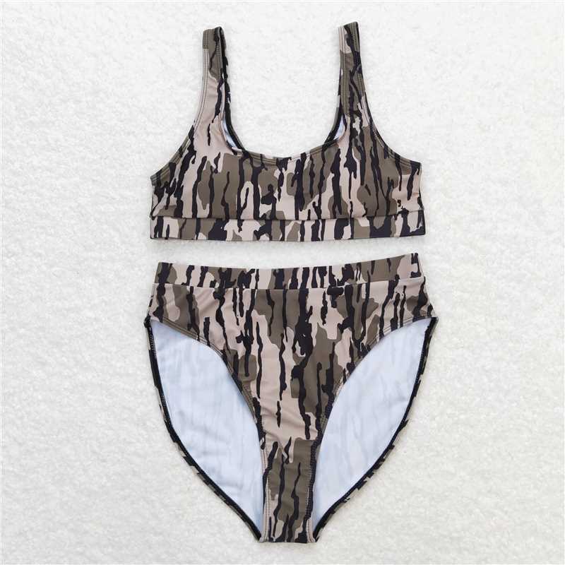 7.4 RTS NO MOQ Adult Women Summer Sets S0322 Green Camo Top Bottom Swimsuits Sets