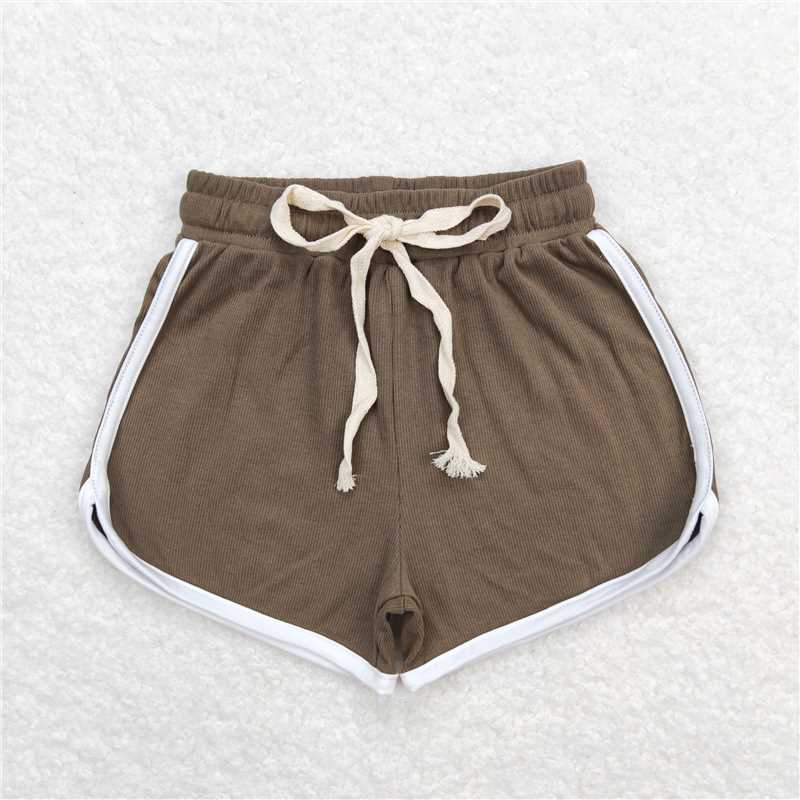 RTS NO MOQ Baby Girls Summer Pants SS0314 Dark Brown Cotton Sports Design Shorts