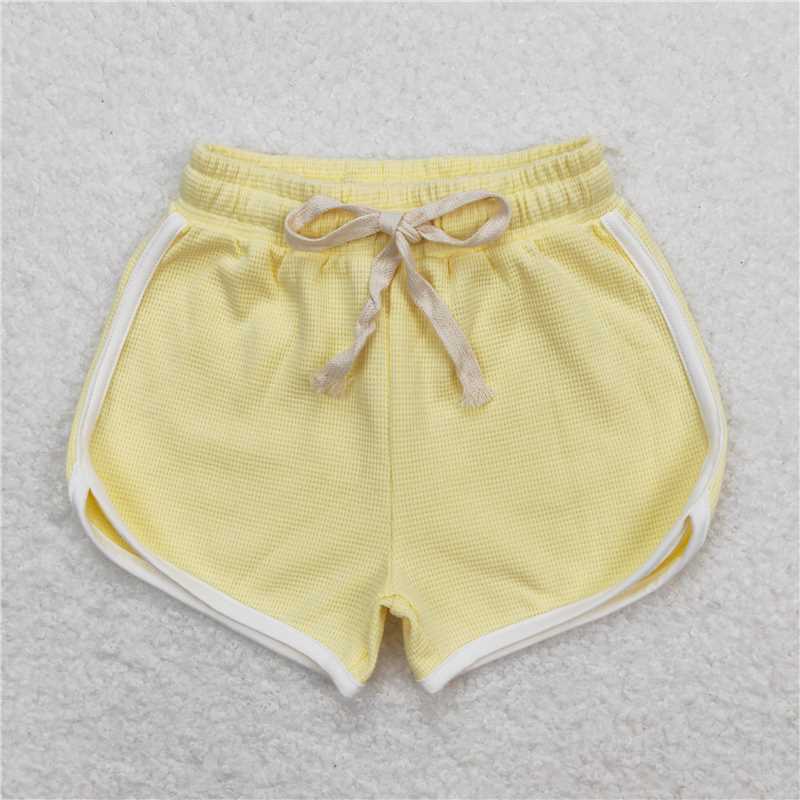 RTS NO MOQ Baby Girls Summer Pants SS0318 Light Yellow Cotton Sports Design Shorts