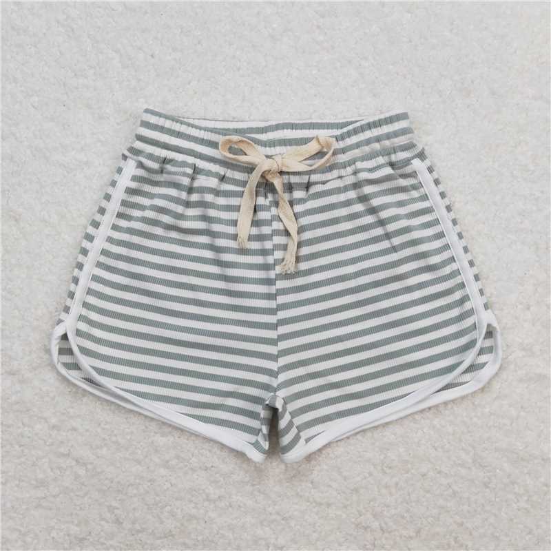 RTS NO MOQ Baby Girls Summer Pants SS0328 Grey Blue Stripes Sports Design Shorts