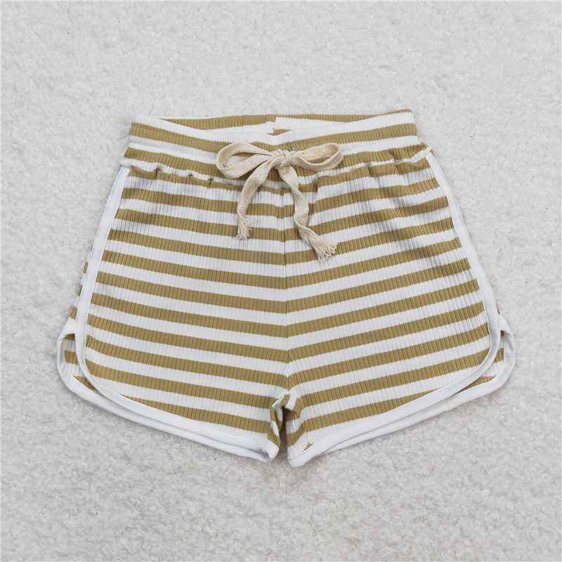 RTS NO MOQ Baby Girls Summer Pants SS0329 Brown Green Stripes Sports Design Shorts