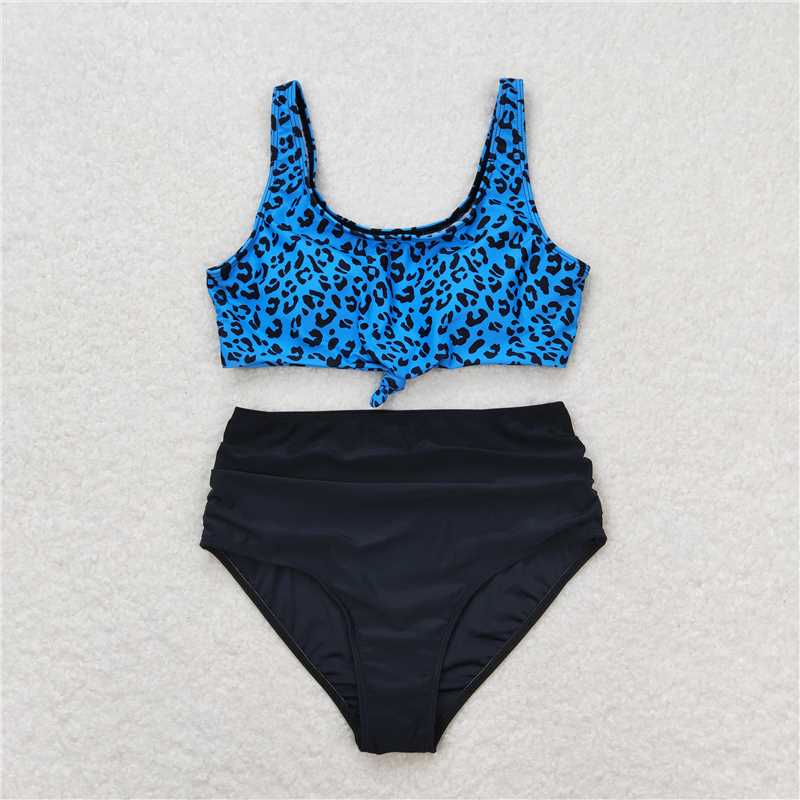 7.4 RTS NO MOQ Adult Women Summer Sets S0290 Green Leopard Top Bottom Swimsuits Sets