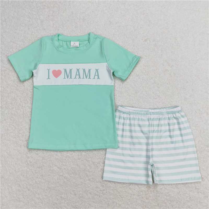 RTS NO MOQ Baby Boys kids Summer Sets BSSO0751 I Love Mama Short Sleeve Tee Shirts Tops Shorts Clothes Sets