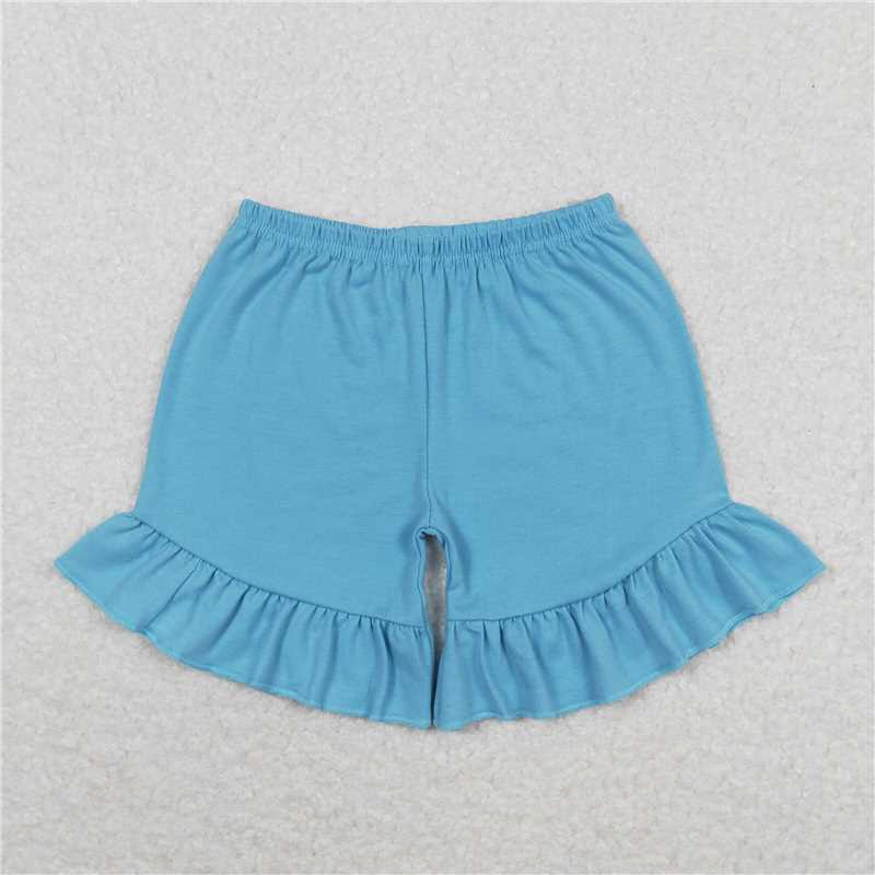 6.20 RTS NO MOQ Baby Girls Summer Pants SS0272 Blue One Ruffle Summer Shorts