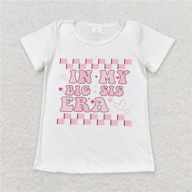 RTS NO MOQ Summer Baby Girls Short Sleeve GT0556 In My Big Sis Era Pink Plaid Tee Shirts Tops
