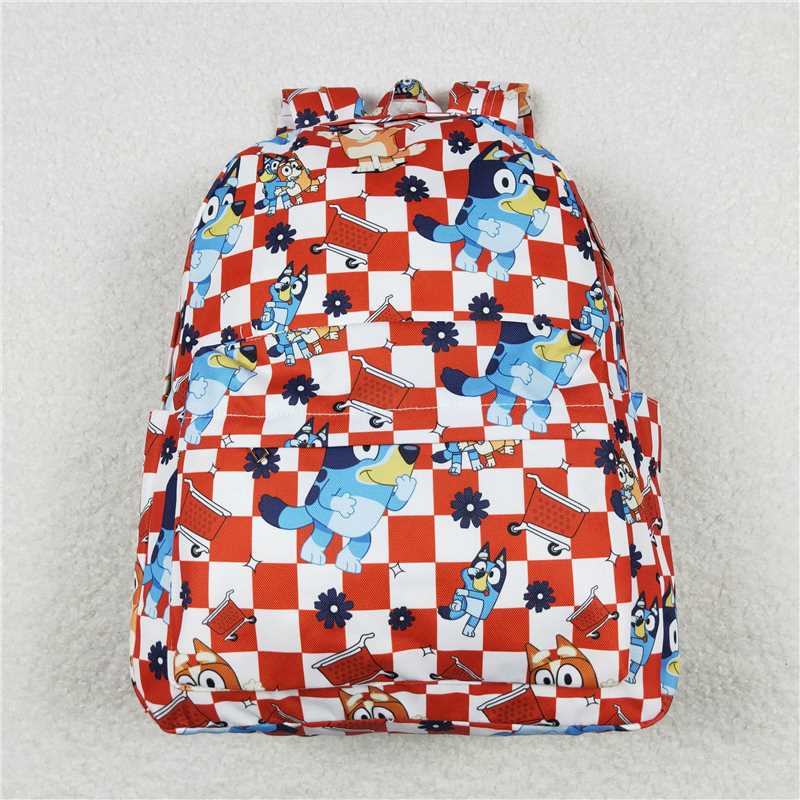 RTS NO MOQ Baby Kids Backpacks BA0179 Dogs Red Checkered Backpack Back Bags